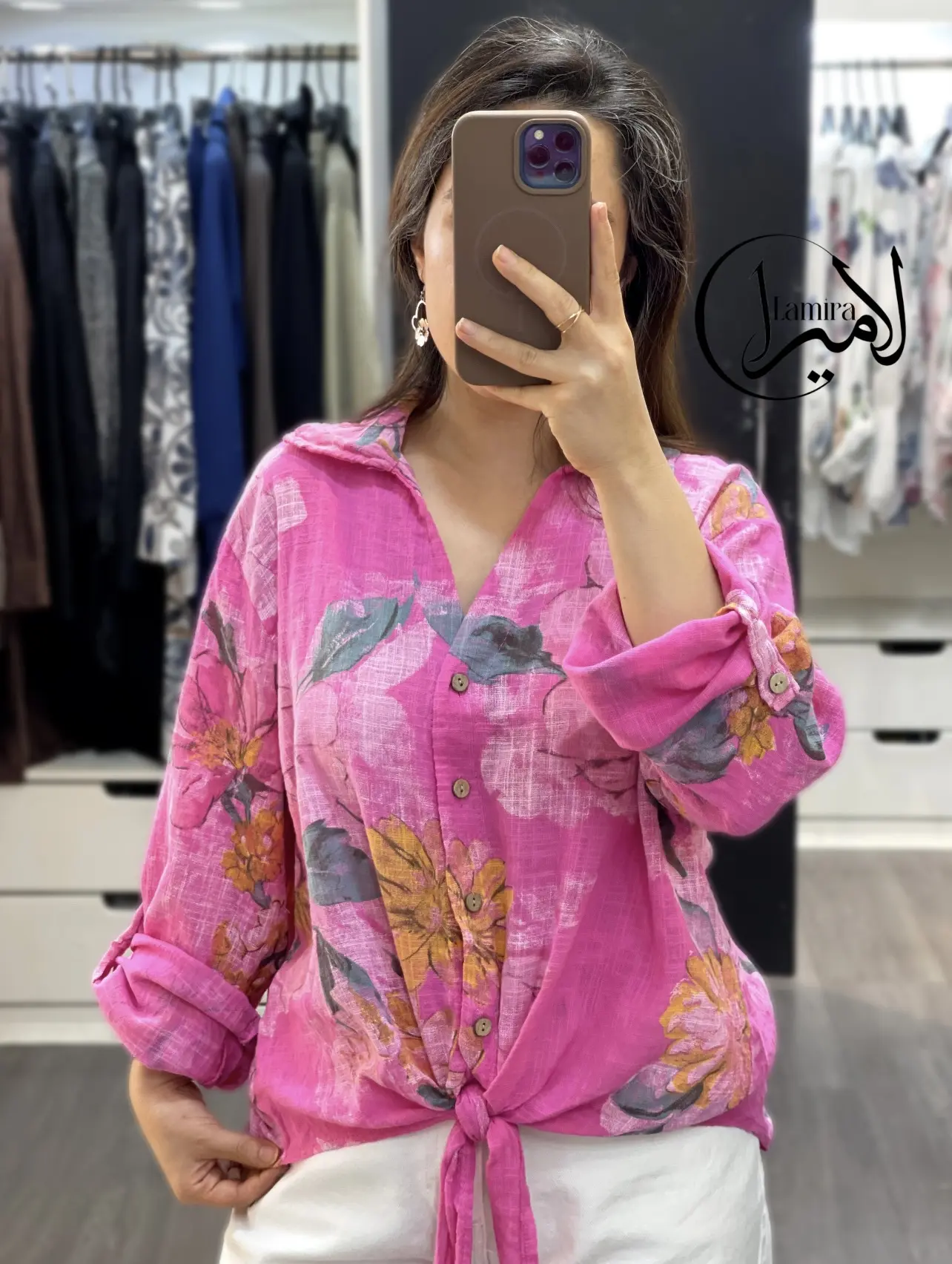 شومیز لینن ایتالیایی جلو گره ای ❌طرح پیچک